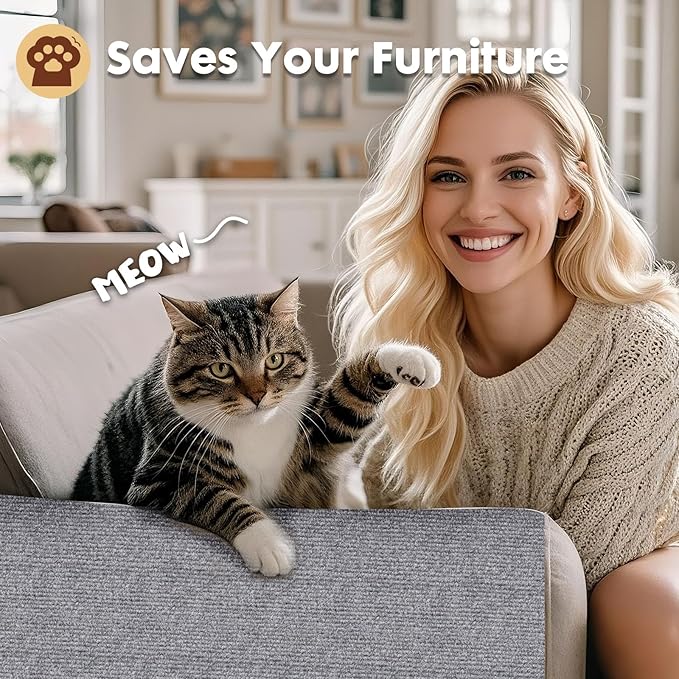 PowerKing Cat Scratch Furniture Protector, 78.7"x15.8" Self-Adhesive Cat Scratch Mat for Couch & Sofa, Trimmable DIY Cat Scratcher Pads for Indoor Cats (Grey)