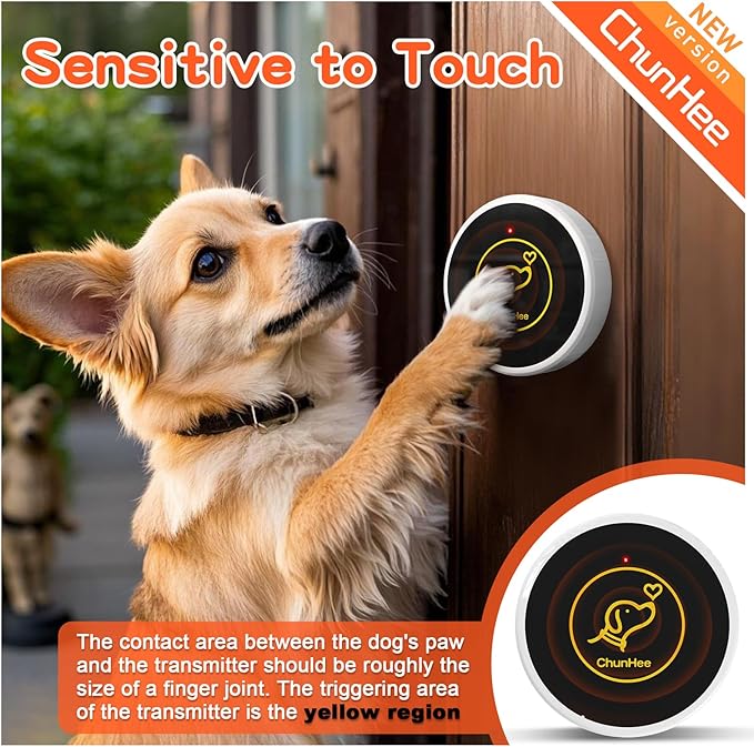 ChunHee Dog Door Bell, Smart Dog Doorbell for Potty Training to Go Outside, Dogs Bells for Doggie to Ring to Go Potty Train with Customized Ringtones Adjustable Volume, 1 Dog Button