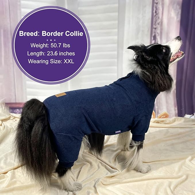 cyeollo Dog Pajamas for Medium Large Dogs Stretchable Pjs Soft Thermal Pet Onesie Jumpsuit Winter Dog Clothes for Dogs, Navy XXL