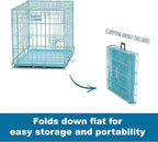 MidWest Homes for Pets 24-Inch Blue Fashion iCrate for Small Breeds, 12-20 lbs, Single Door Folding Dog Crate with Divider Panel, Leak-Proof Tray & Secure Latch, Portable, Durable & Easy to Assemble