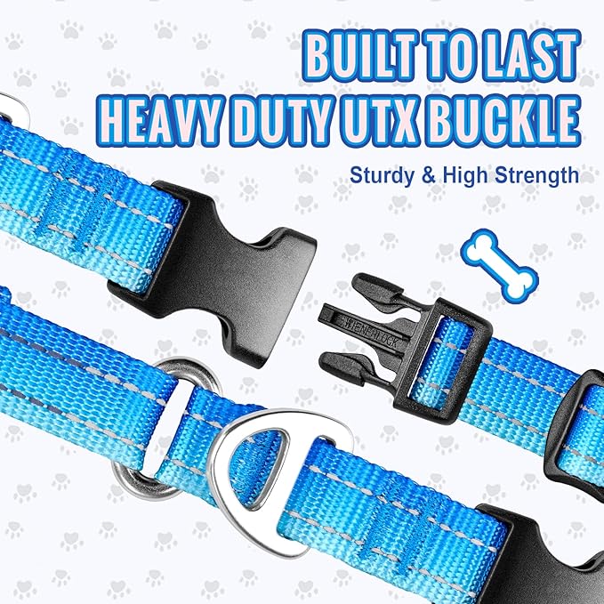 Martingale Collar for Dogs Large Medium Small Heavy Duty Buckle Dog Collar with Tag Ring Reflective Nylon Gradient Dog Collar No Pull Training Collar