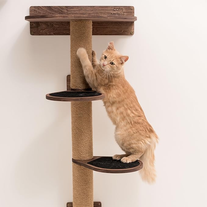 Cat Tower with Scratching Post for Large Cats - Wooden Wall Cat Tree Tower Small Scratching Post for Cats - Wood Cat Furniture Indoor Cats Rustic Cat Decor Cat Lover Gift