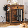 24.6'' Dog Crate Furniture with Charging Station, Dog Kennel Indoor with Flip-Top Storage, Wooden Pet Cage Dog House End Side Table for Small Dog Anti-Chew Anti-Escape, Rustic Brown DFC90101B