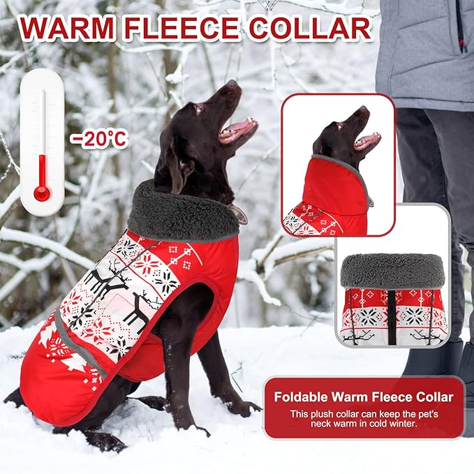 Doglay Dog Coat, Waterproof Dog Jacket Pet Winter Coat for Cold Weather with Thicken Furry Collar, Reflective Puppy Winter Jacket Warm Fleece Lining for Small Medium Large Pets