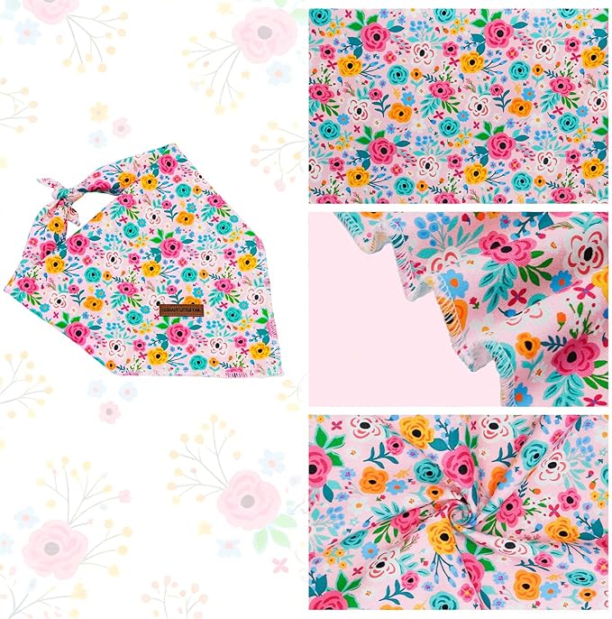 Elegant little tail Dog Bandana, Pink Rose 1PC Washable Dog Scarf Female or Male Square Bib Kerchief Scarf Adjustable Pet Bandana for Medium Large Dogs