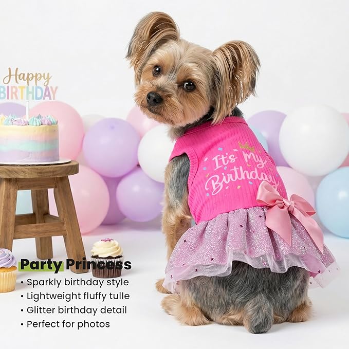 Fitwarm It's My Birthday Dog Dress, Dog Birthday Dress with Bowknot, Dog Clothes for Small Dog Girl, Funny Dog Clothes, Female Pet Outfit, Pink, Large