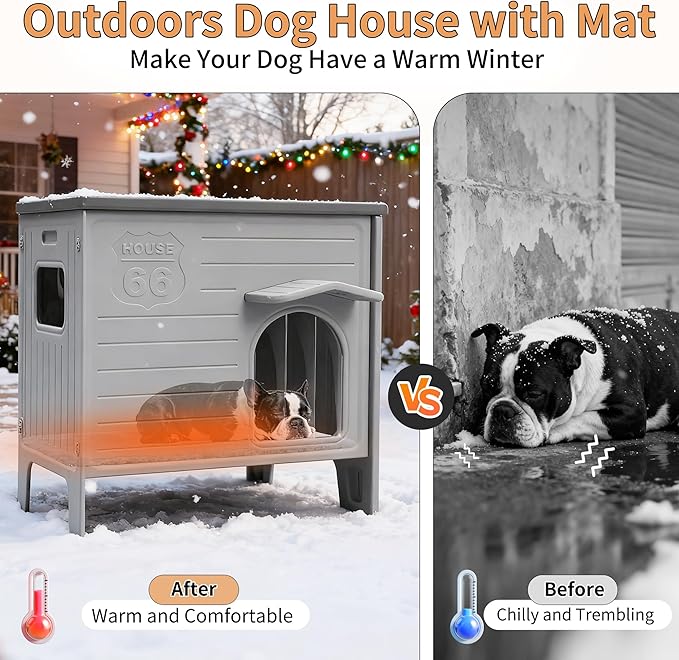 Plastic Dog House for Outdoor Indoor with Insulated Liner,Durable Waterproof Plastic Dog House with Side Window Elevated Floor, Easy to Assemble Easy to Clean(Suitable for Use in Winter)