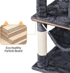 Topeakmart Cat Tree for Indoor Cats, 67in Cat Tower, Multi-Level Cat Play House with Condos & Scratching Posts & Hammock & Basket & Dangling Ball, Dark Gray