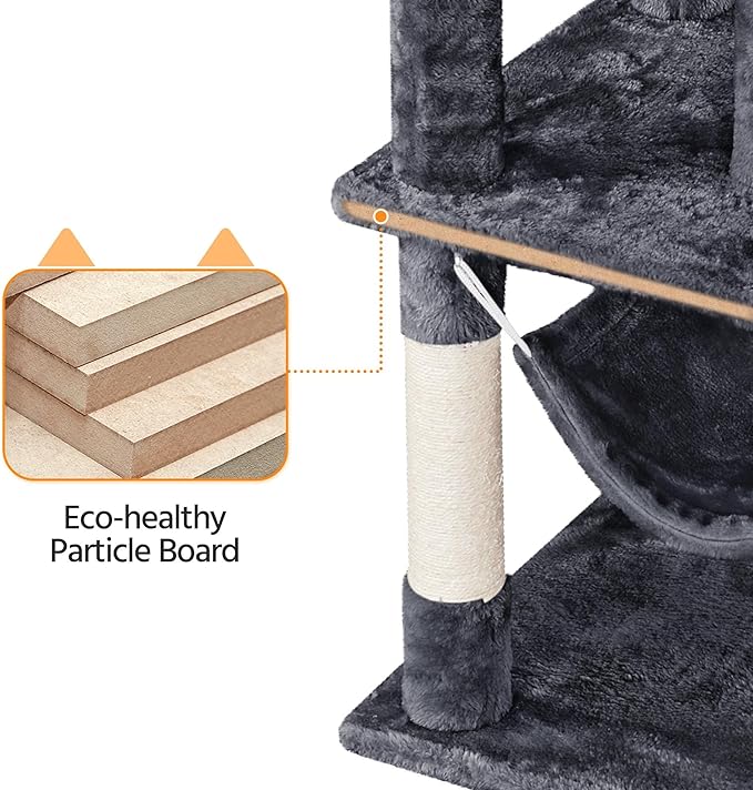 Topeakmart Cat Tree for Indoor Cats, 67in Cat Tower, Multi-Level Cat Play House with Condos & Scratching Posts & Hammock & Basket & Dangling Ball, Dark Gray