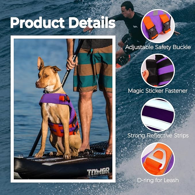 Lelepet Dog Life Jacket, High Flotation Dog Life Vest for Swimming, Boating, Ripstop Reflective Pet Swim Vest for Small Medium Large Dogs Pool Floats Adjustable Swimming Vest for Dogs Water Safety