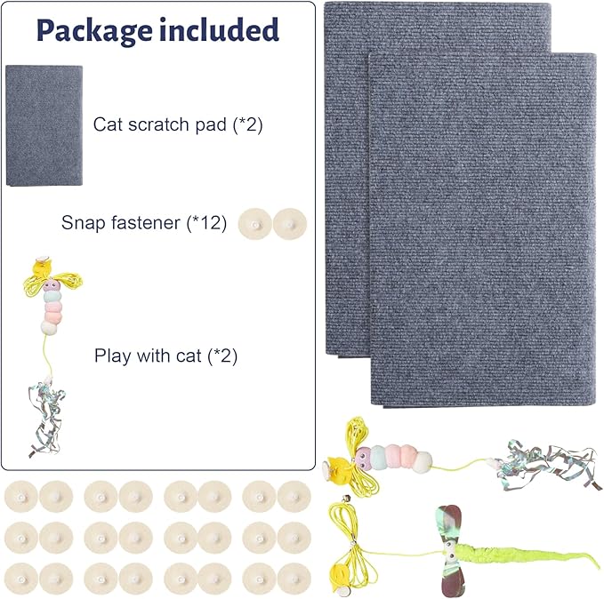 Cat Couch Scratch Protector with 2 Cat Teaser Toys - Adhesive Anti-Scratch Pad for Furniture, DIY Deterrent to Protect Couch from Claws, Indoor Use (Grey, 39.3x15.7 in)