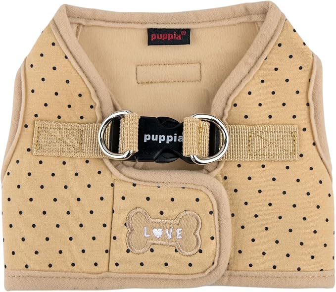 Puppia Dotty Dog Vest Harness B (Step-in) Fashionable Polka Dot Pattern Spring Summer Harness for Small Dogs, Beige, Large