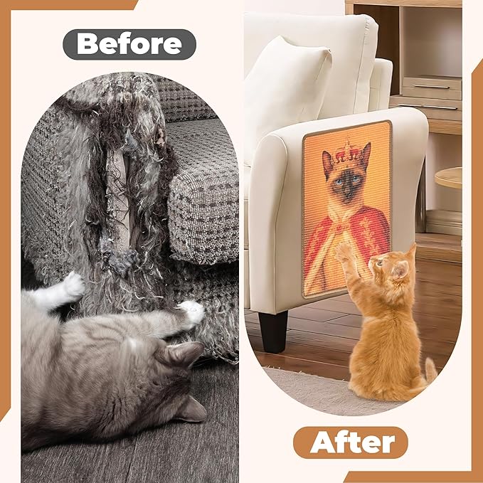 Sisal Cat Scratcher Mat, Cat Wall Scratcher for Indoor Cats, 23.6x15.7 Inch Cat Scratch Pad with Hook & Loop, Wall Mounted Cat Scratching Post to Protect Couch and Carpet（Radiant Cat）