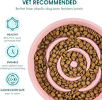 vancasso Slow Feeder Dog Bowl, 0.6 Cups Ceramic Dog Food Dish for Fast Eaters Small Breed, Puzzle Bowl for Small Dogs and Cats, Pink
