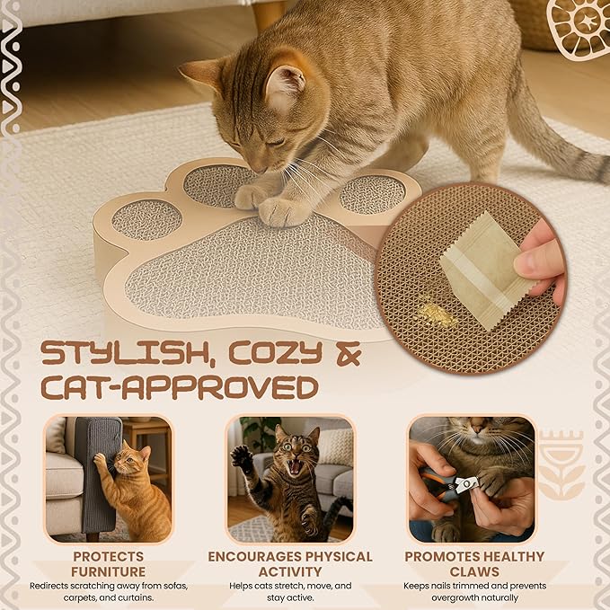 Paw-Shaped Cat Scratcher | Reversible Cardboard Kitten Scratcher | Scratching Board for Indoor Cats | Scratcher Cardboard for Cats & Kittens | Cat Toy (Medium)