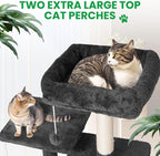 54 Inches Large Cat Tree Tower for Indoor Cat, Tall Cat Tower with Scratching Posts, Cat Condos, Cat Hammock, Pompoms, Top Perches, Sisal Rope, for Bed Room, Living Room (Black)