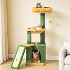 DWVO Cactus Cat Tree: 37" Tall with Self-Grooming Brush, Cute Kitten Climbing Tower for Indoor Kittens with Cat Condo, Plush Platform, Hammock, Sisal Scratching Posts, Dangling Ball