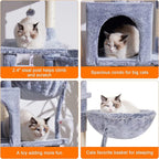 Heybly Cat Tree with Toy, Cat Tower Condo for Indoor Cats, Cat House with Padded Plush Perch, Cozy Hammock and Sisal Scratching Posts, Pewter HCT004PE