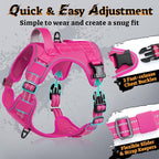 rabbitgoo Dog Harness Medium Sized No Pull, Tactical Service Pet Vest with Molle and Control Handle, Adjustable and Reflective Military Harness for Easy Walking and Training, Rose Red, M