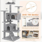 Sweetcrispy 54 Inch Cat Tree Tower, Multi-Level Tower with Cat Scratching Post, Indoor Cat Condo with Climbing Ladder, Plush Toy, Play House for Cat, Light Grey