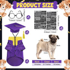 5 Pcs Dog Graduation Costume Set Include 2025 Pet Graduation Gown with Stole Puppy Grad Cap Lensless Glasses DIY Letter Stickers for Dogs Cats Holiday Costume Accessory(Purple Yellow,M)