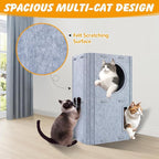 Cat House for Indoor Cats, 2-Storey Cozy Felt Cats Hideaway for Multiple Cats, 23.6x15x11 inches, Gray