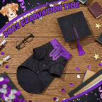 5 Pcs Dog Graduation Costume Set Include 2026 Pet Graduation Gown with Stole Puppy Grad Cap Lensless Glasses DIY Letter Stickers for Dogs Cats Holiday Costume Accessory(Black Purple,M)