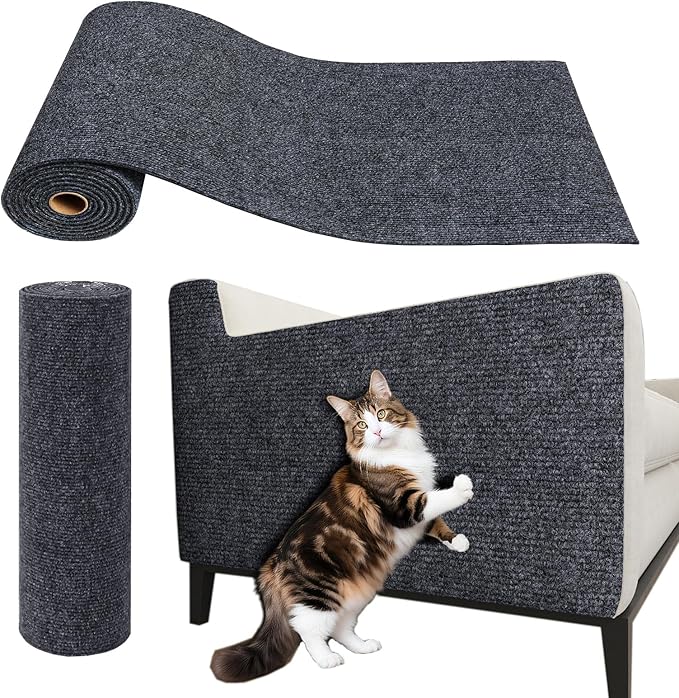 ReWallpaper Cat Scratch Mat Trimmable Sisal Textured Dark Grey Cat Carpet Scratching Post Self Adhesive Durable Claw Guard Pad for Sofa Chair Legs Desk Side Door Frame Furniture Protector 12in x 6.5ft