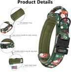 DAGANXI Christmas Tactical Dog Collar, Adjustable Military Training Nylon Dog Collar with Control Handle and Metal Buckle for Medium and Large Dogs, with Patches and Airtags Case (M, Christmas Green)