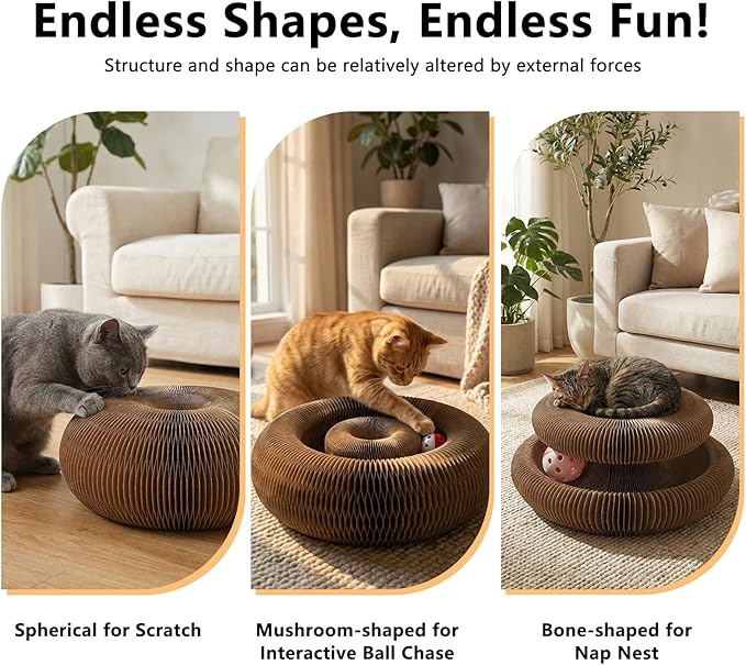 2-Pack Kitty Curls Cat Scratcher, Magic Organ Cat Toy with Catnip Ball for Indoor Cats – Foldable and Durable Honeycomb Design, Interactive Twisty Paws Cat Toy for Endless Play, Chase & Scratch