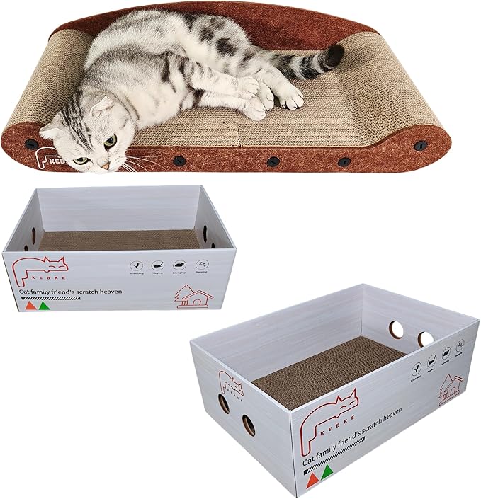 Cat Scratcher 24 Inch Cat Scratching Sofa Bed & 16" Lounge Box with Scratch Pad - Durable Cat Scratchers for Indoor Cats to Protect Your Furniture