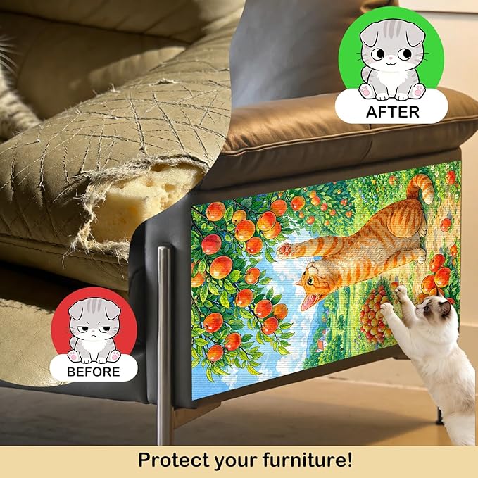 Nuxovilar Cat Wall Scratcher 15.3x23.6 Inches Polyester Synthetic Fiber, Orange Cat & Apple Tree Print, wall scratchers for Indoor Cats, Scratch pad, Home Decor, Porch, Garden Room (2pcs)