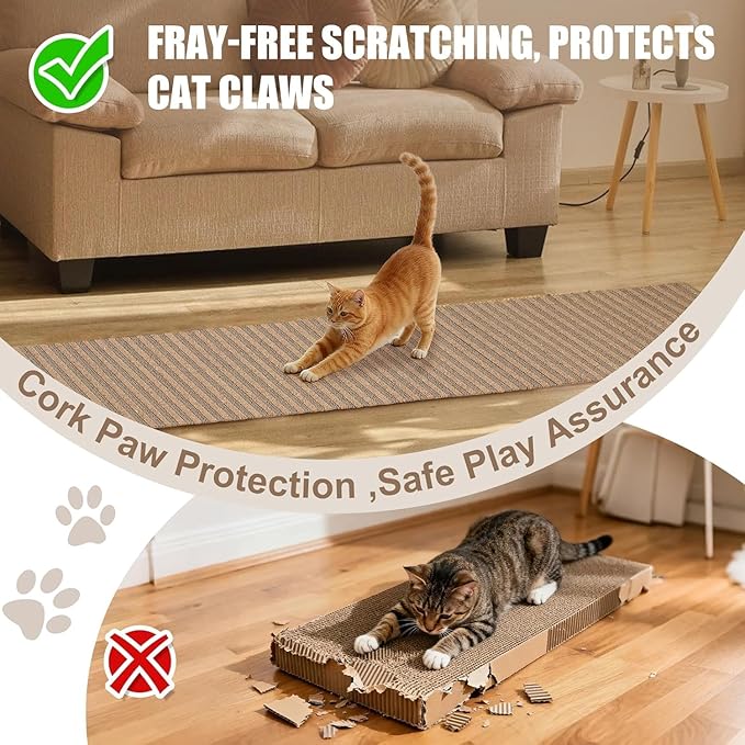 Natural Cork-Cat Scratch mat-Cat Scratch Pad Rug-cat Couch Protector-Scratch Furniture Protector for Post/Sofa/Floor-Wall Scratchers for Indoor-Carpets Scratching-Stretching-Kitty Gifts-Khaki 40*17IN