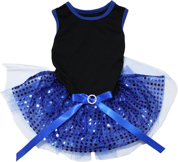 Petitebella Plain Sequins Tutu Puppy Dog Dress (Black/Blue, Medium)
