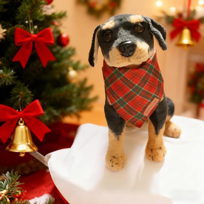 Realeaf Christmas Dog Bandanas 2 Packs, Reversible Red Green Plaid Dog Scarf, Xmas Pet Bandana for Boy and Girl, Premium Durable Fabric, Holiday Check Bandana for Small and Medium Dogs Pets (Small)