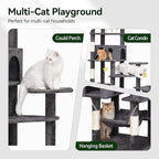 79in Giant Cat Tree for Heavy Duty Big Cats, Large Cat Trees with Scratching Post, Cat Tree Tower with Cat Condos, Hammock & Plush Perch for Maine Coon, Smoky Gray