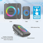 TECKNET Wireless Doorbell with 2 Plug-In Receivers, IP65 Waterproof Doorbells for home, 1300ft Operating Range, 60 Melodies & 5 Volume Levels of 0-120 dB, RGB Light for Hearing Impaired