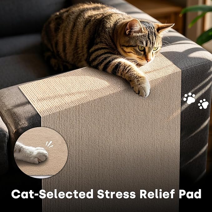 JOENIE Cat Scratch Protector, Self-Adhesive Scratching Pad, Trimmable Furniture Guard for Couches & Walls, Reusable & Washable Cat Claw Deterrent Mat (Beige, 15.8 * 39.4in, 1)
