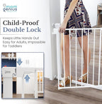 Pressure Mounted Baby Gate for Stairs, Extra Wide 29-40.5 Inch Adjustable, Auto-Close, Double Lock, 29.9" Tall Metal Dog Gates for Doorways, Kitchen & Hallways, CPC & CE Certified, White