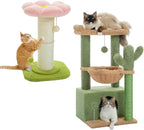 PEQULTI 4-in-1 Cactus Cat Tree, 33'' Cat Tower for Indoor Cats & Flower Cat Scratching Post, Small Cat Tree, Tall Cat Scratcher