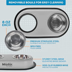 Master Pet Supply Double Dog Bowls Set with Elevated Base and 2 (8 oz) Stainless Steel Removable Dishes (Light Gray) – Double Cat Food Water Bowl, Dog Puppy Food Bowl Set, Rust Resistant