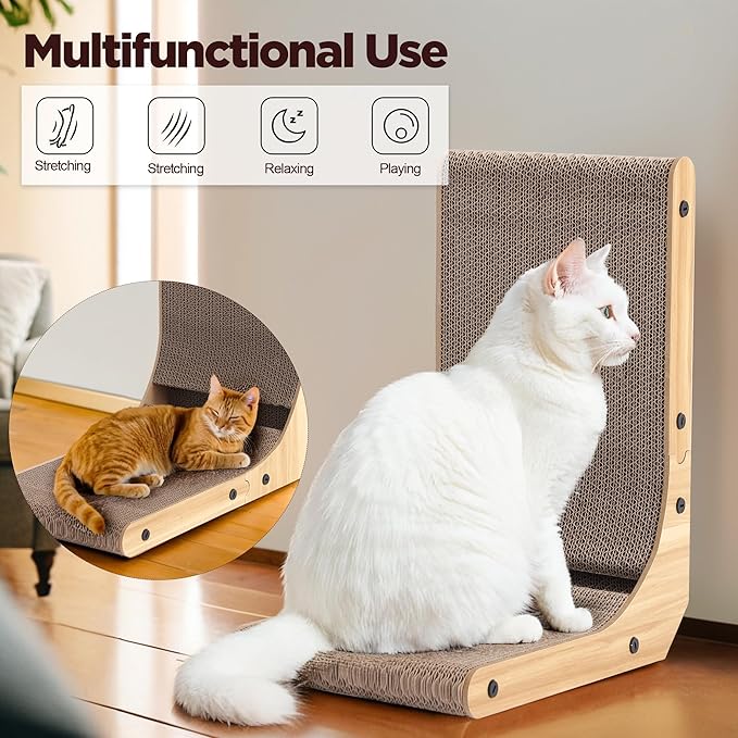 Small Cat Scratcher, L Shaped Cat Scratch, Wall Mounted Cat Scratching Board, Cat Cardboard Scratcher, Vertical Cat Scratch Ramp for Indoor Cat (16.9 Inch)