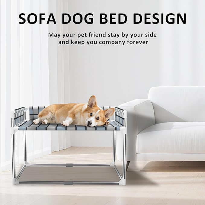 Bedside Window Pet Cat Bed - Dog Bed with Guardrail Extension Attached to Human Bed Height Elevated Dogs Cats Window Perch Bedside Dog Cot Sleeper Hammock Furniture Pet Beds (34'' x 20'' x 24'')