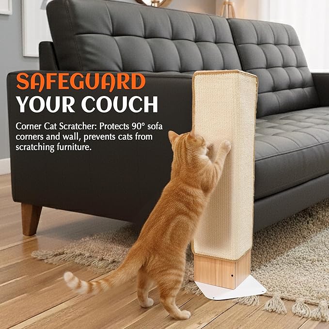 PETKARAY Couch Corner Cat Scratcher, 22" Corner Scratching Post Wall Scratcher, Sisal Furniture Protector for Sofa with Reversible Base, Small