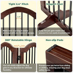 PrimeZone 96" Wide Dog Gate with Door - 30" Tall 4-Panel Solid Acacia Wooden Freestanding Puppy Gates, Foldable Indoor Pet Fence for Doorways, Stairs, Support Feet Included, Brown