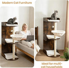 cfor Indoor Large Cats, Cat Scratching Posts with Big Perch Bed, Wooden Cat Condo with Hammock, Removable Pads, Kitty Furniture, Rustic Brown