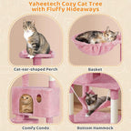 Yaheetech Multi-Level Cat Tree, Large Cat Tower with Condos Platform, Cat House Cat Tree for Medium Cats Pink, 64.5in
