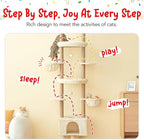 Cat Tree, Floor to Ceiling Cat Tower Adjustable Height [92.9-102.4 in=235-258cm], 7 Tiers Cat Climbing Play House with Fully Sisal Scratching Post, Cozy Condo & Hammocks for Indoor Cats, Beige