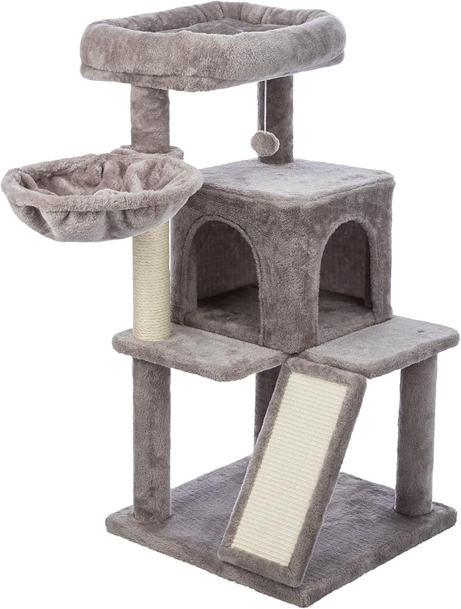 TRIXIE Pepito 39.4" Cat Tower, 3-Level Cat Tree with Sisal Scratching Posts and Ramp, Plush Condo and Hammock