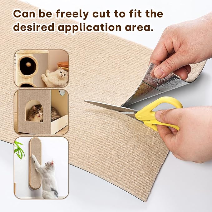 JOENIE Cat Scratch Protector, Self-Adhesive Scratching Pad, Trimmable Furniture Guard for Couches & Walls, Reusable & Washable Cat Claw Deterrent Mat (Beige, 15.8 * 39.4in, 1)